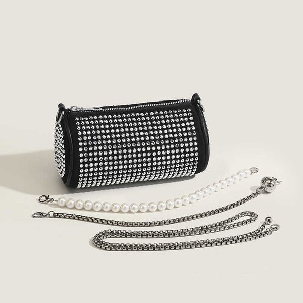 

welfare chain inlaid diamond texture shoulder bag crossbody bag cylinder handbag dinner bag