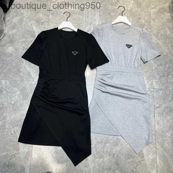 

designer casual dresses for women irregular hemline short sleeved dress with feminine charm slim waist and buttocks wrapped skirt summe, Black;gray