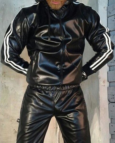

men's tracksuits leather glossy jacket hoodie jogging suit sweatshirt 230705, Gray