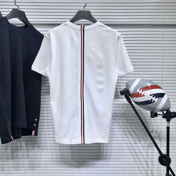 

tb thom striped t-shirt 2022 fashion luxury brand men s t-shirt o-neck collar patchwork short-sleeved men women cotton t-shirt, White;black