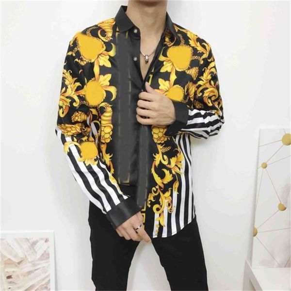 

2021 fashion designer slim shirt for men 3d medusas black gold floral print men's dress long sleeve business casual ztzu vfft, White;black