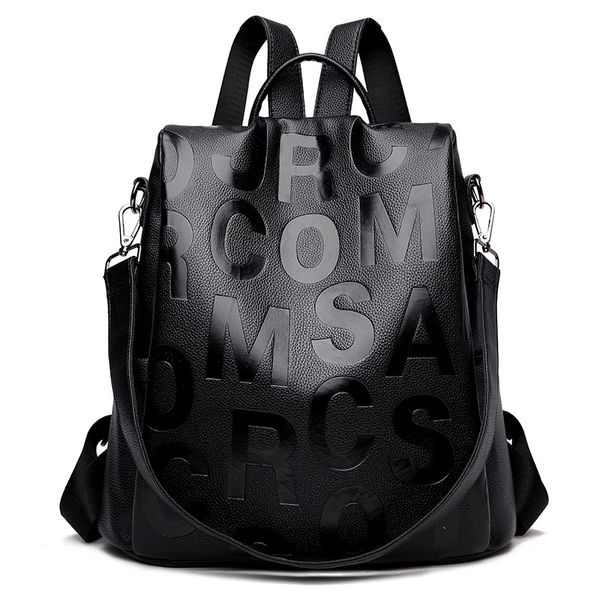 

women backpack anti-theft soft leather letter rucksack school bags for girls large capacity travel
