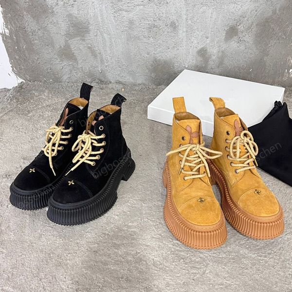 

designer lace-up boots women's short boots smfk martin boots luxury vintage suede thick bottom lace-up western boots black brown desert