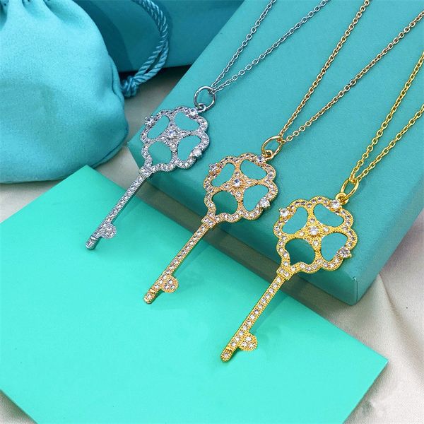 

key pendant necklaces the sun four leaf flower titanium steel designer for women men letter t luxury jewlery gifts woman girl gold rose silv, Silver