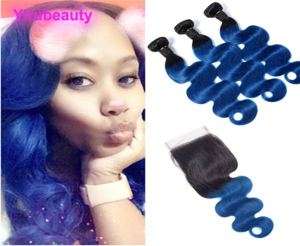 

malaysian human hair 1bblue 3 bundles with 4x4 lace closure with baby hair body wave 1028inch hair weaves 1b blue body wave4897067, Black;brown