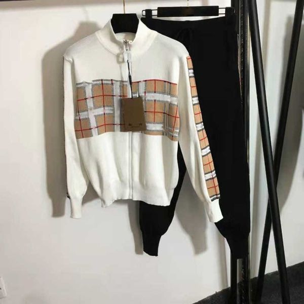

luxury tracksuits wool knit sweater embroidered zipper jacket casual trousers suit burb designer knitted sweatshirt women's trousers tw, Gray