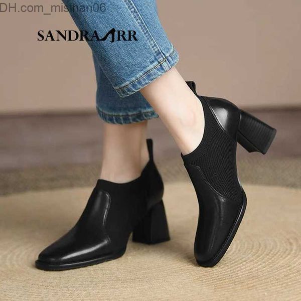 

dress shoes s. jrr women's leather heels ankle pump boots high heel square heels knitted heels z230712, Black