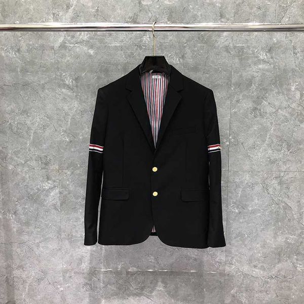 

tb thom male suit autunm winter man jacket fashion brand coat armband stripe blazer custom wholesale formal casual black tb suit, White;black