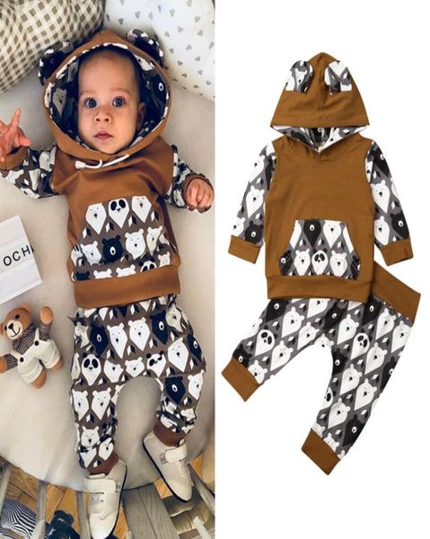 

2pcs newborn baby girl boy 024m sportswear clothes hooded pants set4978223, White