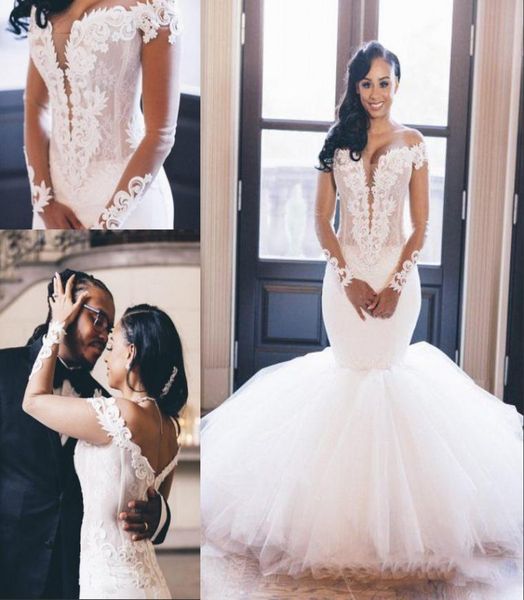 

african mermaid arabic plus size wedding dresses long sleeves off the shoulder elegant bridal dresses8488971, White
