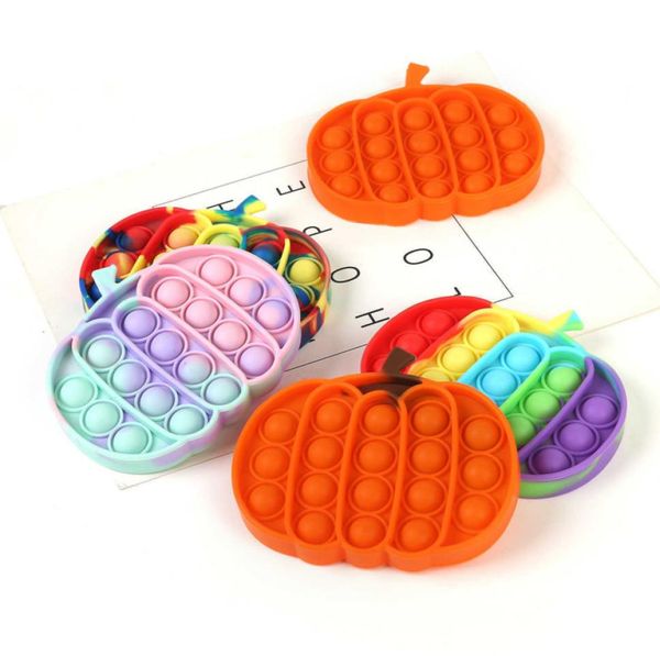 

halloween pumpkin shape pioneer rainbow kids toys sensory autism stress relief push pop bubble silicone decompression puzzle toy game8840874