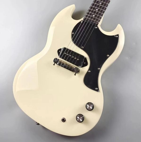 

custom shop junior 1965 polaris white cream electric guitar wrap arround tailpiece single black p 90 pickup chrome hardware black pickguard