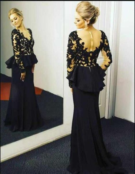 

2020 elegant black lace mermaid evening dresses deep v neck long sleeves floor length prom gowns prom dresses 2452935, Black;red