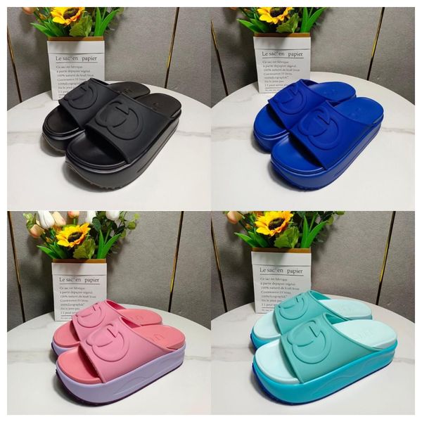 

womens designer slide sandal interlocking platform sandals canvas mens slippers summer beach rubber slider sandals flat slip-on slipper size, Black
