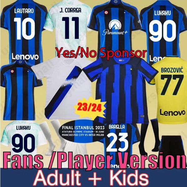 

23 24 lukaku soccer jerseys inter barella vidal lautaro dzeko j. correa football shirts 2023 2024 calhanoglu milans gagliardini men kids soc, Black;yellow
