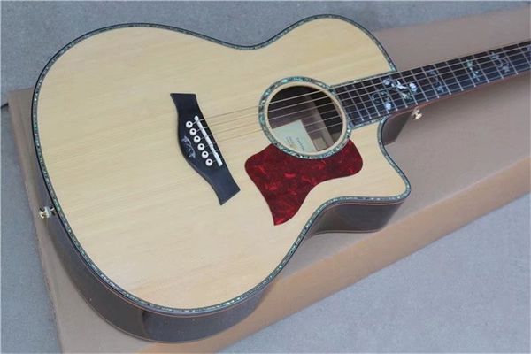 

solid spruce 41 inch acoustic electric guitar natural burlywood with f pickup eq cutaway body real abalone fret inlay and binding ebony fing