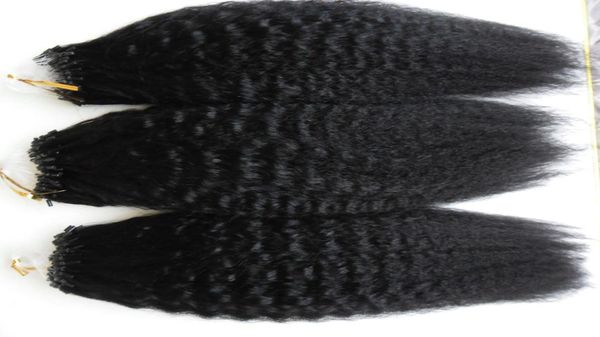 

malaysian virgin hair corase yaki 300s apply micro link hair extensions 300g kinky straight micro loop human hair extensions1885631, Black