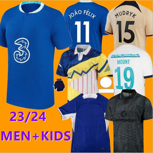 

22/23/24 cfc barkley soccer jerseys joao felix pulisic ziyech 2023 sterling jorginho t. silva mount kante chilwell ziyech havertz mash up bl, Black;yellow