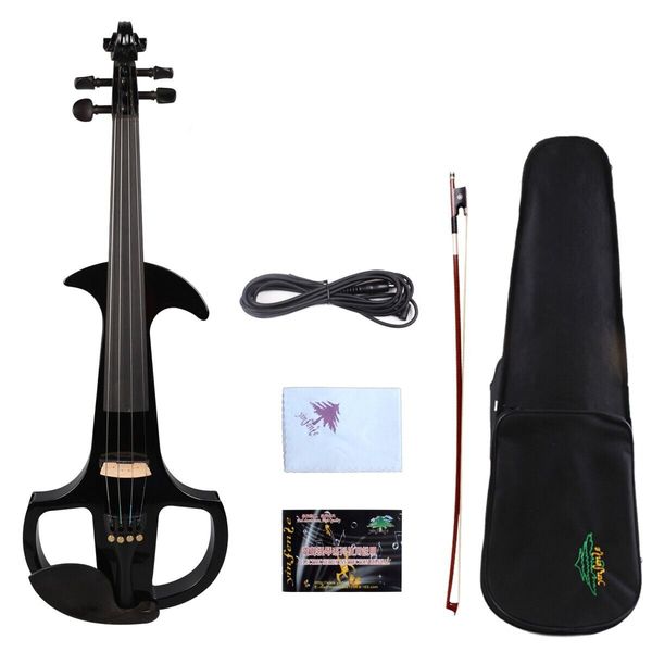 

black electric silent violin 4/4 solid wood body nice tone case #ev7