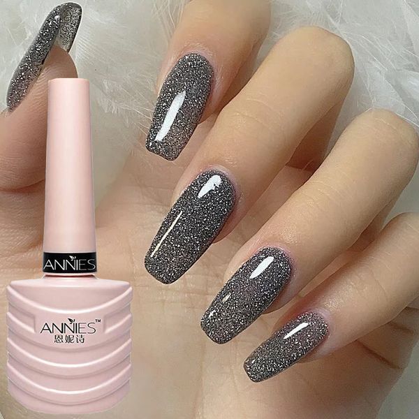 

nail gel 12 colors reflective sparkling nail gel polish 15ml holographic glitter effect semi permanent soak off auroras uv gel nail art 2307, Red;pink