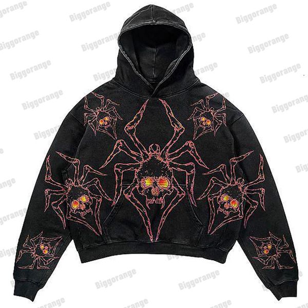 

mens hoodies sweatshirts spider streetwear american star print loose zipper hoodie y2k retro harajuku sweatshirt trend oversized clothes got, Black