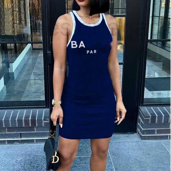 

basic & casual dresses designer fashion womens dress casual skirt letter printing color matching sleeveless vest summer slim dress ladies cl, Black;gray
