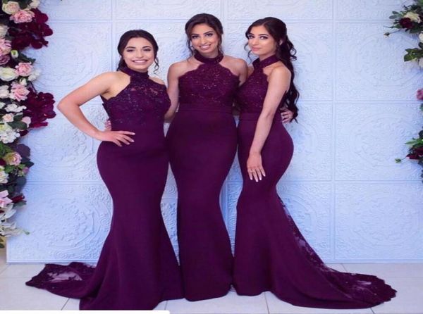 

dark purple halter bridesmaid dresses long 2020 mermaid lace beaded formal elegant evening dress prom party wedding guest dress br5654659, White;pink