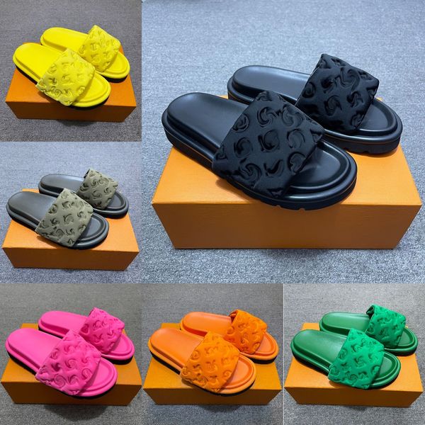 

designer brand fashion man slipper pool pillow flat comfort embossed mule womens outdoor slippers fashion sandy beach summer slide size 35-4, Black