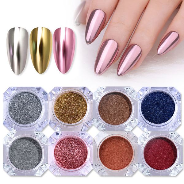 

nail glitter mirror nail art glitter powder metallic rose gold sliver nail chroming pigment colorful nails accessories 1 box 230705, Silver;gold