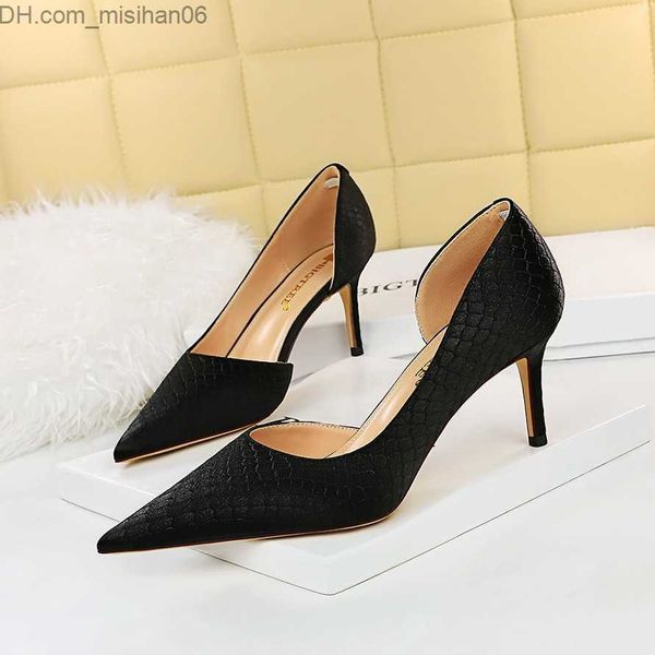 

dress shoes 2023 spring women's 7.5cm thin high heel silk pump designer snake shaped stiletto heels promotion pump wedding bridal shoes, Black