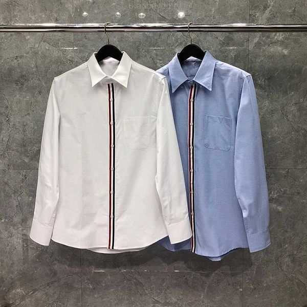 

tb thom pure color shirt fashion brand button stripes blouse casual men's clothing oxford cotton business shir, White;black