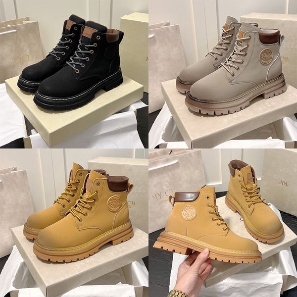 

luxury designer winter boots women shoes rider boots 2023new thick soled leather martens women's boots classic big head ankle boots lac, Black