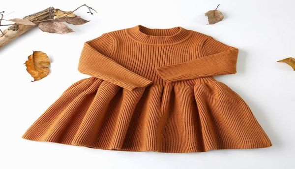 

2018 autumn new baby girl dress solid color knitted cotton long sleeve warm sweater dress children clothing 03 years fy0012480701, Red;yellow