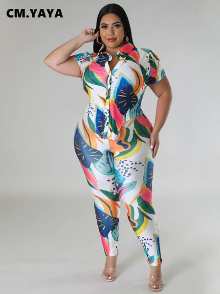 

women's plus size pants cm yaya printed short sleeve shirt and leggings set 2023 summer two piece 230705, Black