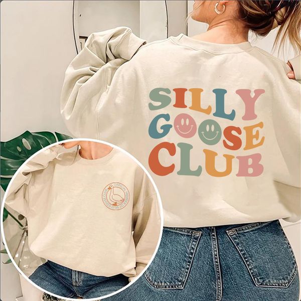 

women's hoodies sweatshirts sweatshirts cute silly goose club sweatshirt double sided tshirt kawaii shirt university clothes guys gift, Black