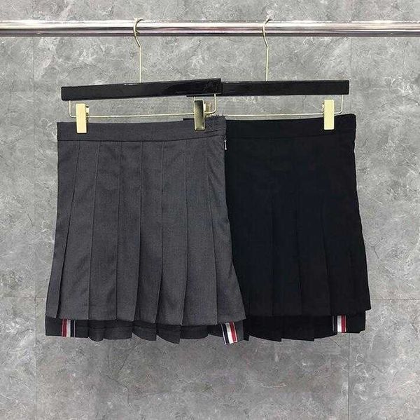 

tb 2023 thom fashion brand skirts women high waist slim skirts above knee mini skirt cotton casual summer short pleated skirt, Black
