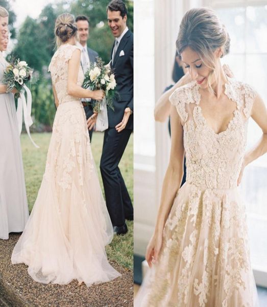 

vintage full lace wedding dresses aline bohemian bridal dresses flowers applique wedding gown romantic forest bridal gowns countr7831587, White