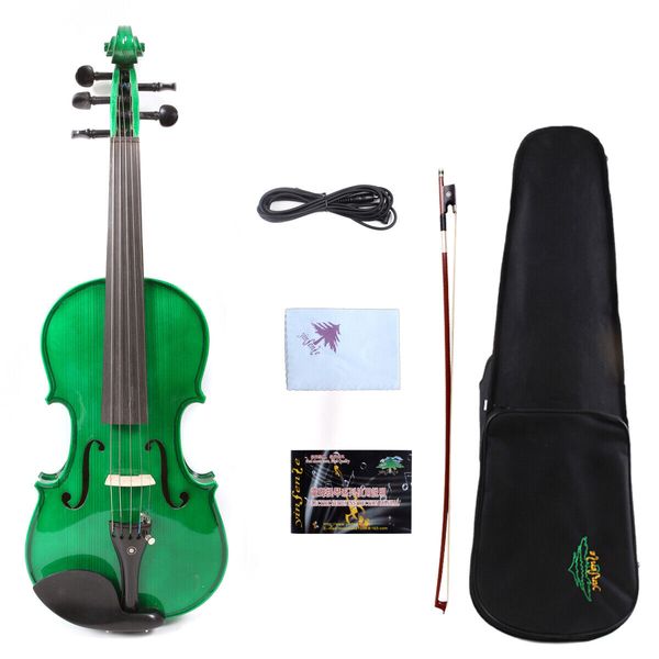 

5string electric violin acoustic style 4/4 maple spruce case bow green #ev1