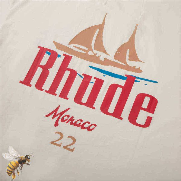 

summer brand rhude casual t-shirt heavy duty high quality, White;black