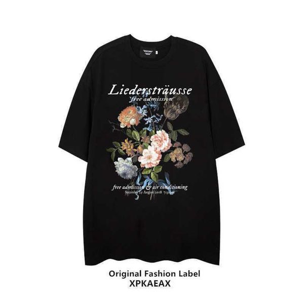 

stussys original fashion brand flower american high street oversize large loose short sleeve lazy couple t-shirt, White;black