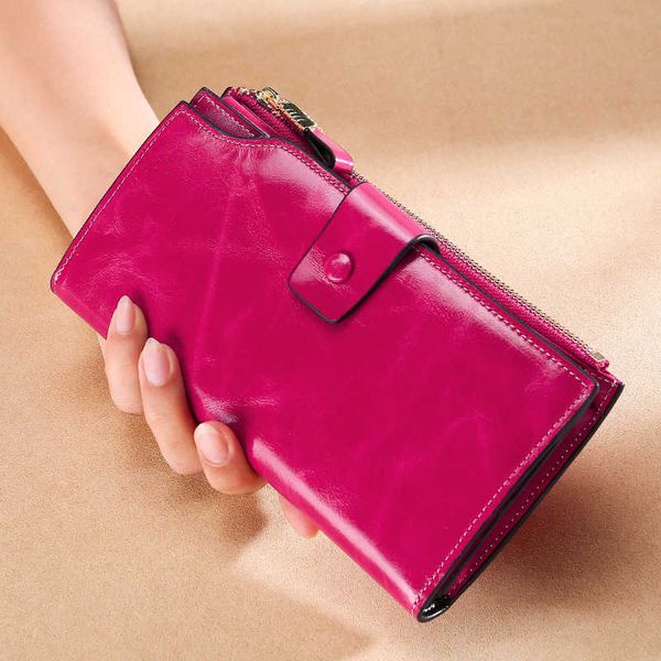 

genuine leather long women's purse rfid anti-theft brush multi-card wallet oil wax leather female handbag