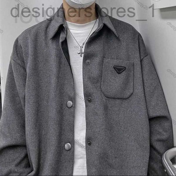 

men's jackets designer woolen jacket windbreaker jackets winter warm parka metal triangle gray shirt men and women's thickened swe, Black;brown
