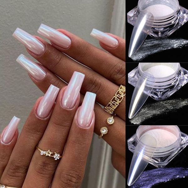 

nail glitter 1box pearl nail powder shine rubbing dust glitter chrome nail art aurora pigment mirror nail art manicure chameleon decoration, Silver;gold