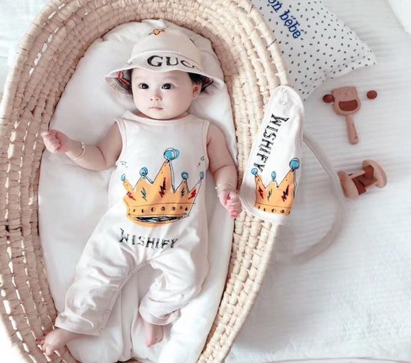 

newborn baby boys girls rompers summer suits with bib hat and box baby kids jumpsuits sets9015437, Blue