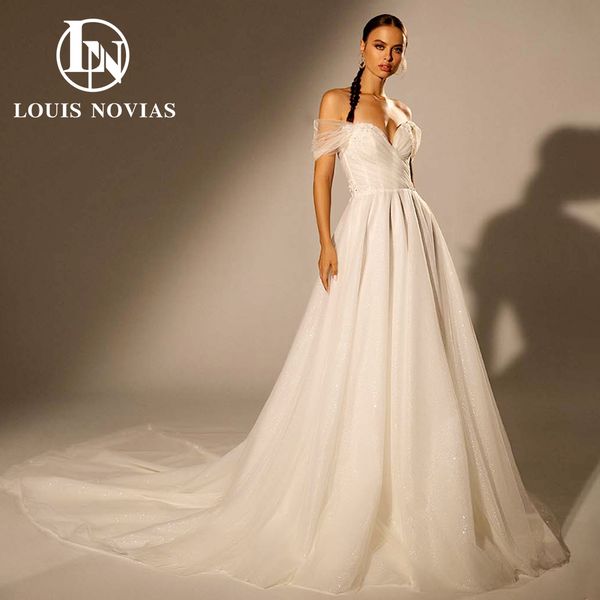 

a-line wedding dress 2023 sweetheart off the shoulder sparkling tulle dreamy lace dress for bride natural vestidos de novia, White