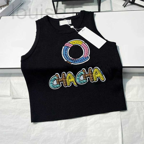 

women's tanks & camis designer runway designer 2023 summer letter fashion embroidery crop sleeveless lady casual patchwork street wear, White
