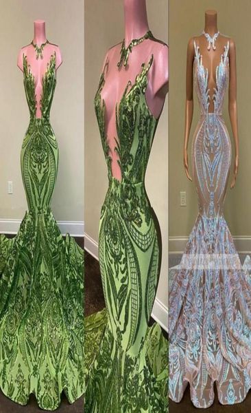 

2023 sparkly sequin olive green mermaid african prom dresses black girls long graduation dress plus size formal evening gowns bc118389605