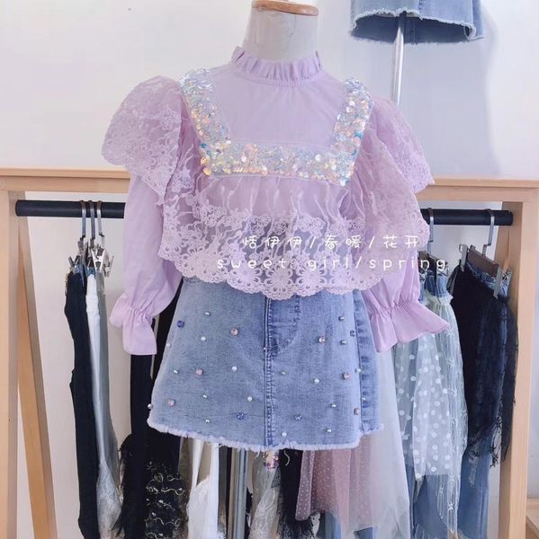 

2020 spring new girls039 beaded mesh lace shirt bottom y2007048527830, White;black