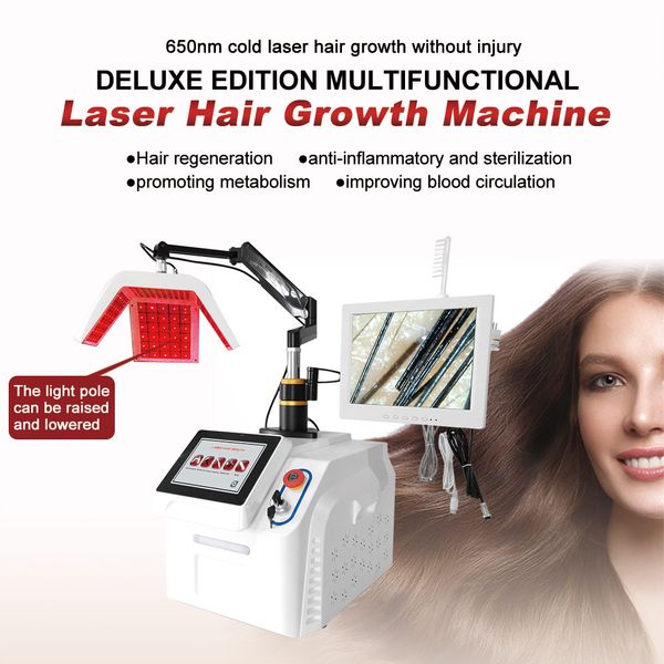 

high frequence hair regrowth instrument multifunctional hair growth 650nm diode laser machine led therapy scalp detection painless anti-hair, Black