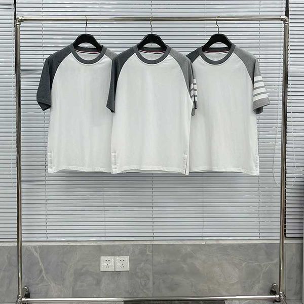

tb thom men womens t-shirt sleeve classic striepd style summer tshirt street breathable short sleeve fashion casual clothes, White;black